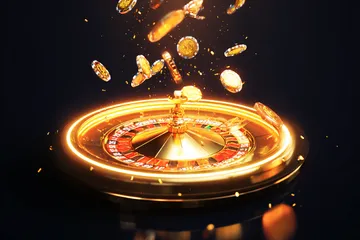 A dramatic shot of winning sevens landing on a slot reel surrounded by shining gold coins, symbolizing big wins.